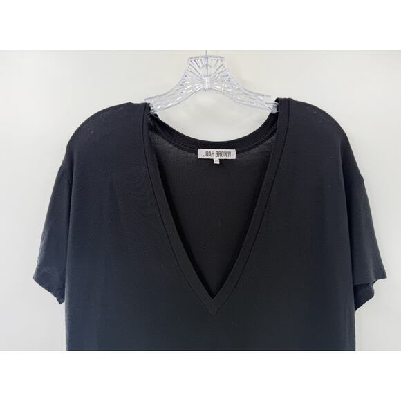 Joah Brown Women's Short Sleeve V-Neck Modal Blend Tee Black Casual One Size - Picture 2 of 7